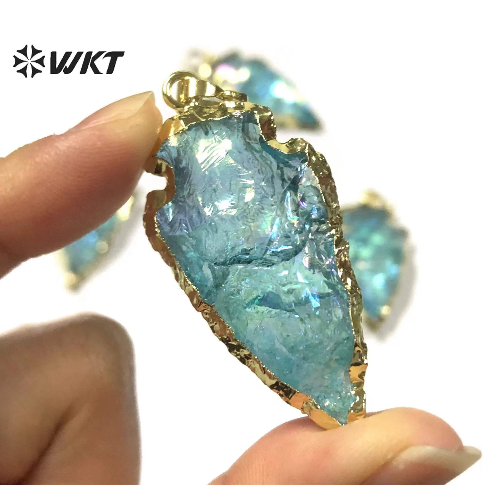 WT-P1776 WKT 2023 Trendy Style Simple Design Natural Aqua Raw Crystal Quartz Pendants Blue Jewelry Grand Wedding ACC 5
