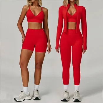 2/3PCS Yoga Suit Sports Set Women Tracksuit Gym Set Seamless Running Workout Set Push Up Long Sleeve Sports Jacket Yoga Clothing