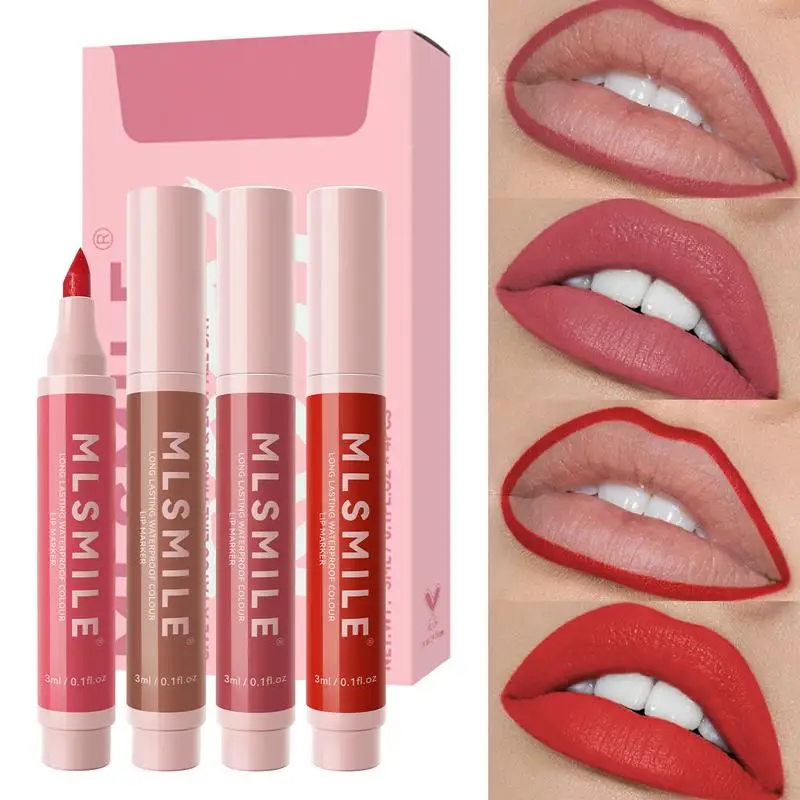 

Lip Marker 4pcs Makeup Lip Liner Long Lasting Lip Stain Lip Pencil Longwear Lipstick Makeup Smooth Application Natural Gloss