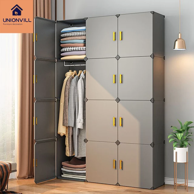 New Simple Wardrobe Clothes Assembly Plastic Collapsible Sturdy Dustproof Cabinets Dressers Cube Storage Locke Closet Furniture
