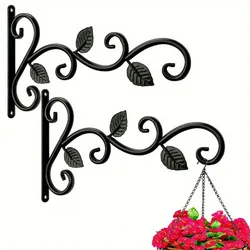 Set of 2 Rustic Wrought Iron Wall Bracket Plant Hooks - Metal Hangers for Indoor and Outdoor Use (2 Pcs Plant Hooks)