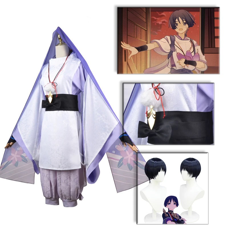 

Genshin Impact Balladeer Cosplay Costume Juvenile Scaramouche Cos Sets Wig Halloween Costume Cloak Kunikuzushi Anime Cosplay