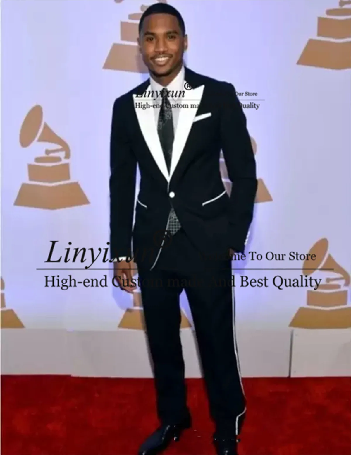 

Fashion Black Groom Tuxedos Peak Lapel Wedding Suits For Men 2 Pieces Jacket+Pants Sets Groomsmen Male Blazers Costume Homme