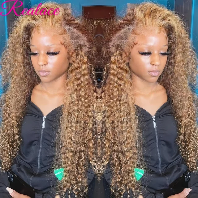 Perruque Lace Frontal Wig naturelle bouclée, cheveux humains, à reflets, 13x6, 13x4, 13x4, Lace Front Wig 1