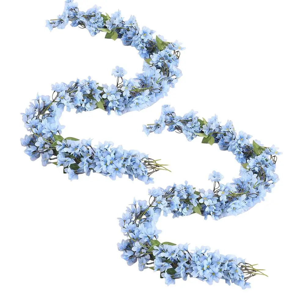 Guirlande de fleurs artificielles en soie, 2 pièces, décoration de mariage suspendue, couleur bleue, guirlande de vignes, pour la maison 1