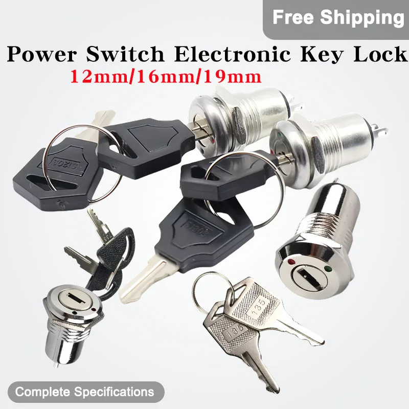 5/10/20 ชุด 12/16/19 มม.สังกะสีอัลลอยด์สวิทช์กุญแจอิเล็กทรอนิกส์,2 ตําแหน่ง ON/OFF Power Lock สําหรับ Security Power Switch 102/135/1203 1
