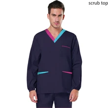 

Long Sleeve Scrub Top Men Medical Uniforms Plug Size Nursing Clothes Cotton V Neck Scrub Shirt Doctor Workwear Veterinary Scrubs