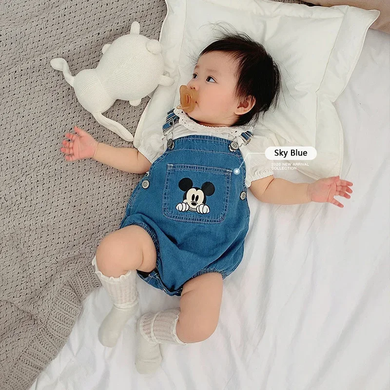 Cartoon Mickey Mouse Newborn Baby Romper Summer Boys Girls Cowboy Children Clothes Sleeveless Jumpsuit Sling Strap Infant Outfit