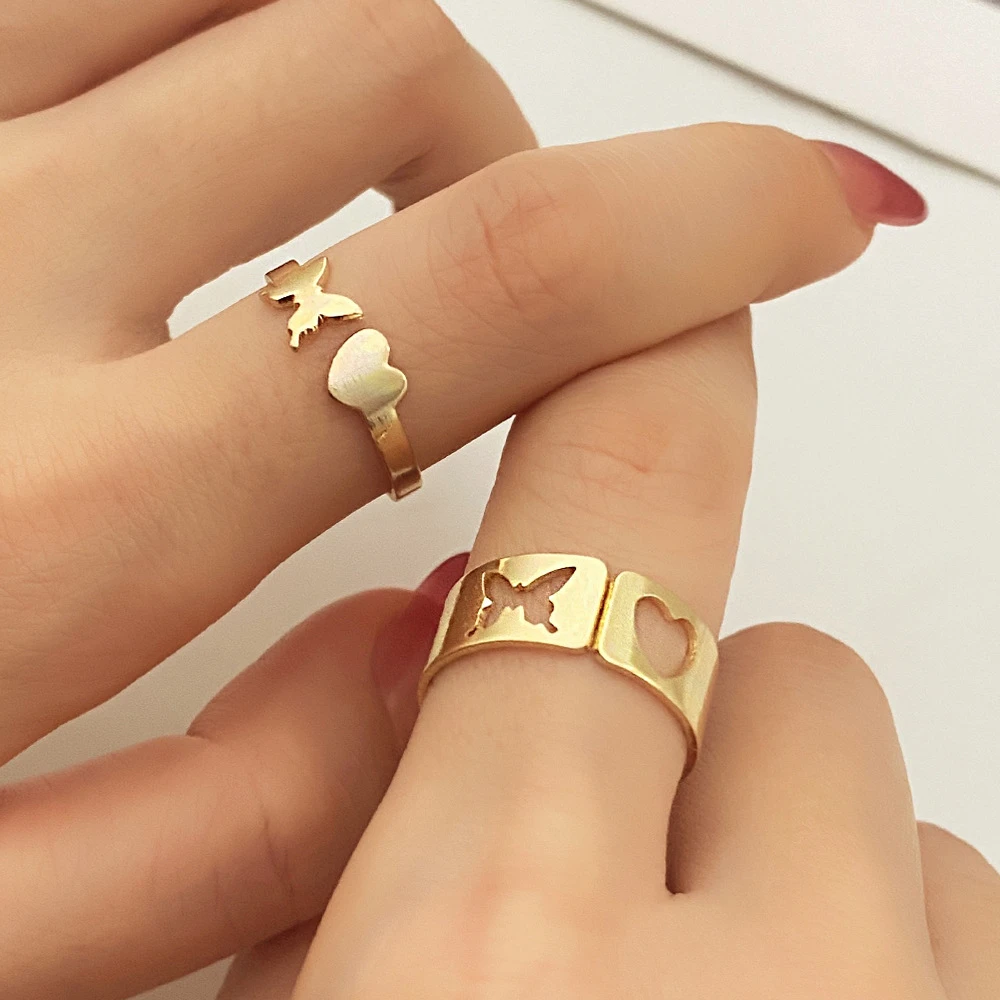LATS anillo de compromiso de la amistad para hombre y mujer, sortija abierta con diseño de mariposa corazón, ideal para parejas y parejas, joyería de tendencia, 2022|Anillos| - AliExpress