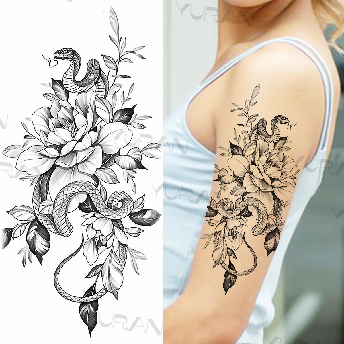 Snake Flora Temporary Tattoos For Women Girls Realistic Henna Watercolor  Anchor Rose Flower Fake Tattoo Sticker Forearm Tatoos|Temporary Tattoos| -  AliExpress