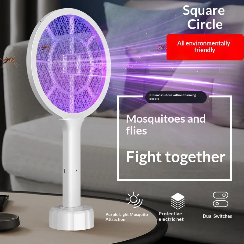 Scacciamosche elettrico multifunzionale 2 in 1 ricaricabile tramite USB con base fotosensibile e funzione antizanzare._voghion.com