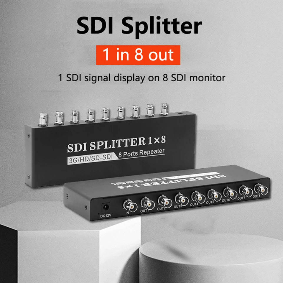Sdi Splitter 1X8 Amplificatore Di Distribuzione Supporta Sd-Sdi, Hd-Sdi, 3G-Sdi Fino A 1320 Ft (1 Ingresso E 8 Uscite)