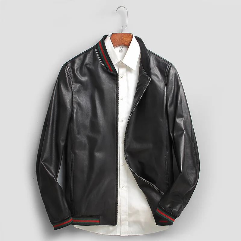 

Men's Genuine Leather Coat Quality THe First Layer Sheep Leather Casual Baseball Jacket Straight Fashion