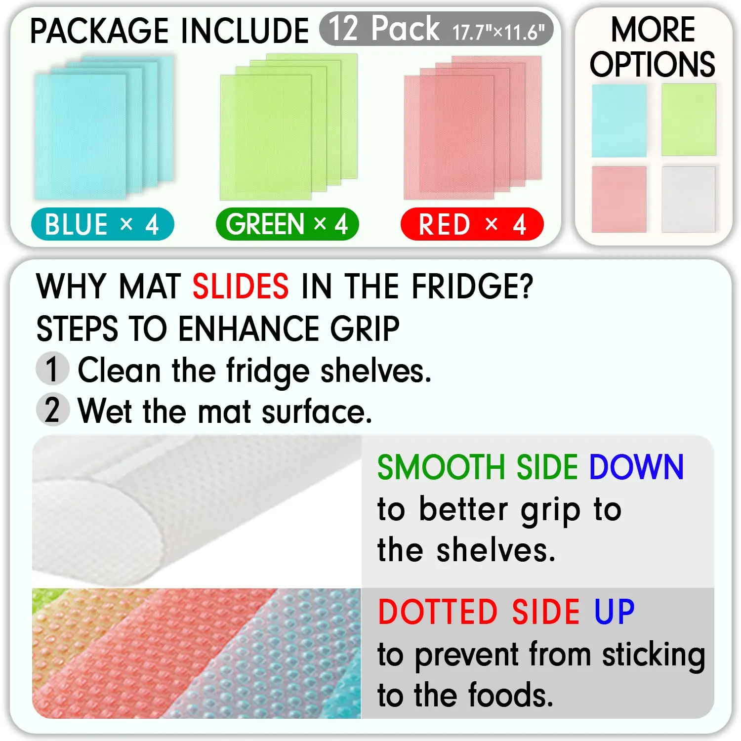 Refrigerator Liners for Shelves (4 Pack) - Refrigerator Shelf