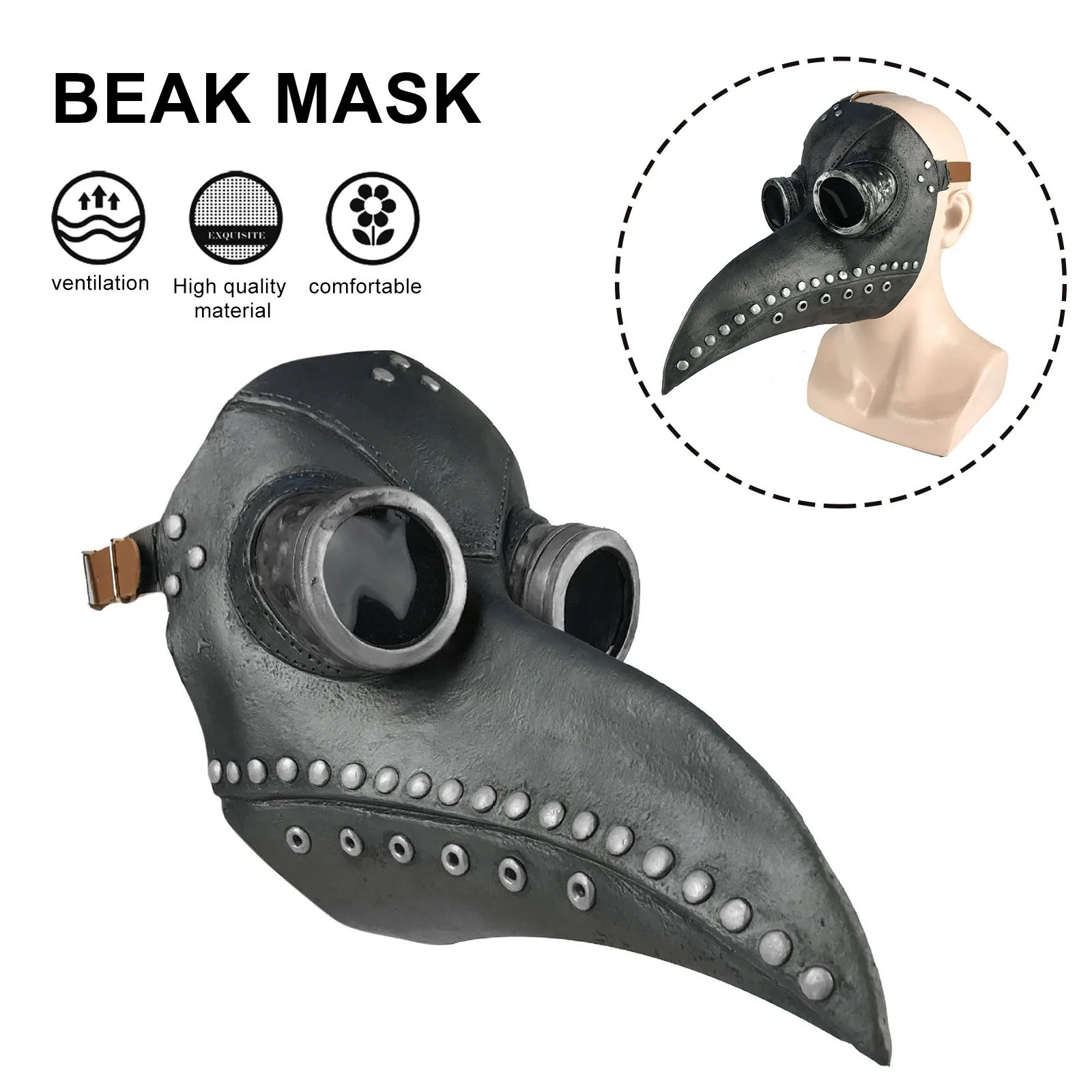 Neue Halloween-Maske und Umhang Steampunk Pest Arzt Maske Vogel Schnabel Maske Maske Vollgesichts Party Halloween Kostüm Cosplay Requisiten – Detail 8