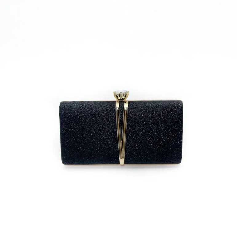 Elegante Pochette da Cerimonia nera con finiture argento