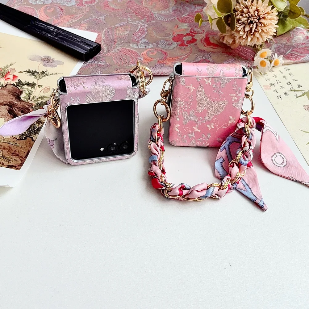 Elegant Embroidered Butterfly Phone Case with Silver-Edged Side Buckle