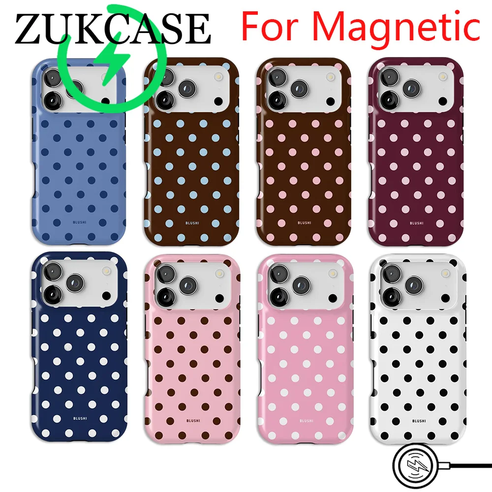 Luxury Blue Navy Polka Dot Magnetic Phone Case with Double-layer Back Cover