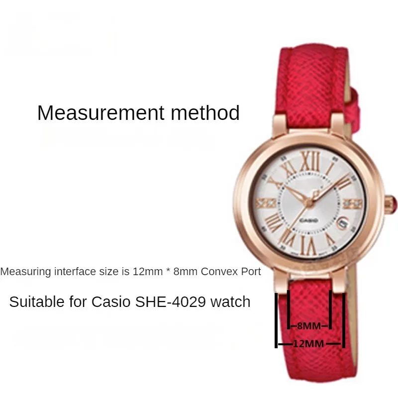 Genuine Leather Strap Substitute Casio SHE 4029 3034D Series Ladies Convex Mount Color Cowhide Watch Strap 8/10mm
