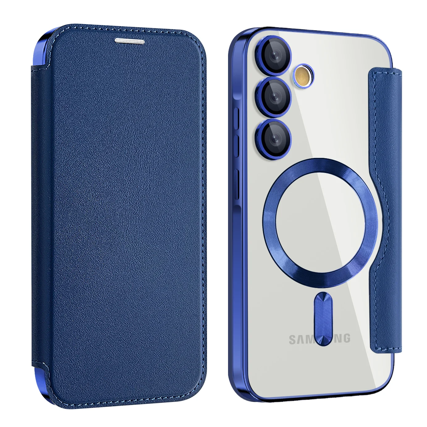 Electroplated Flip Leather Card Case with MagSafe Wireless Charging Protection