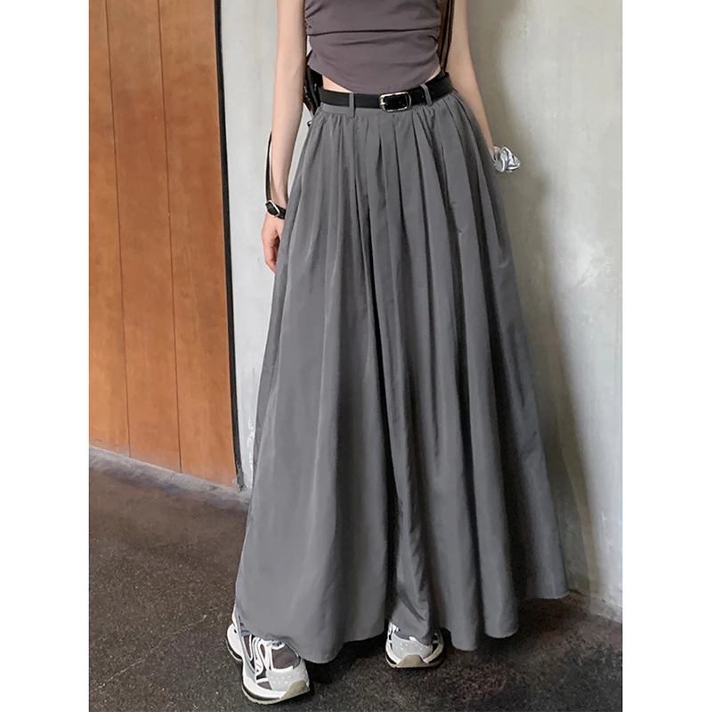 Belted Maxi Skirt Black A Line High Waist Vintage Pink Long Skirt
