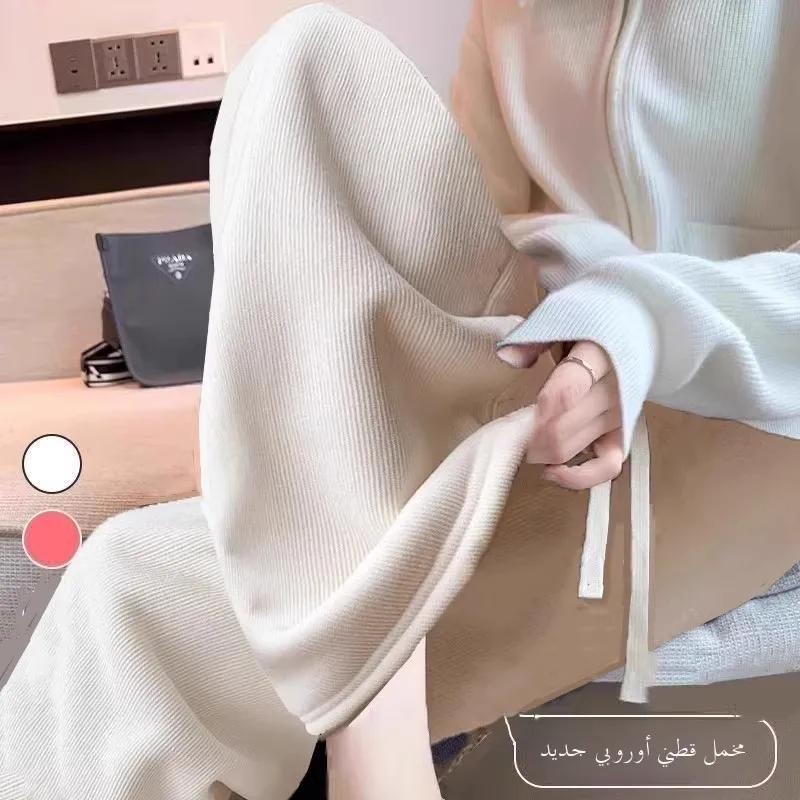 بنطلون نسائي واسع الساق من القطيفة المخملية السميكة، سروال كاجوال للخريف والشتاء، تصميم عصري بخصر مرتفع من ألياف البوليستر، د...