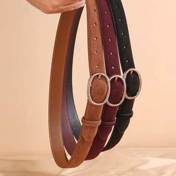 Women's Fashionable Deerskin Suede Belt 2.8cm Wide With Distressed Print And Metal Pin Buckle Suitable For Corset Belts 1