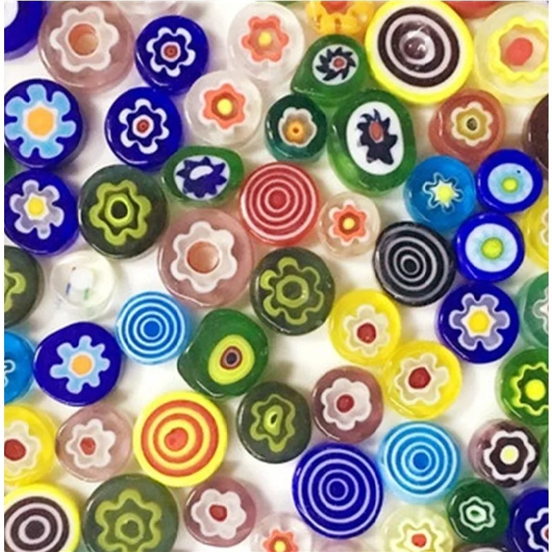 28g Mixed Flower Mosaic Glass Tiles Art Round Beads for Jewelry Making DIY Handmade Candle Holder Lampshade Craft Material