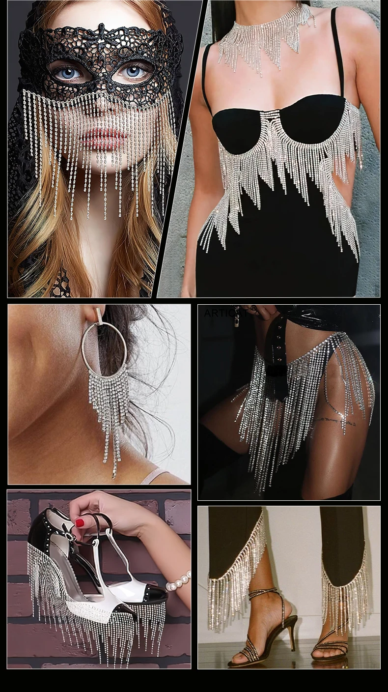 45/90cm Strass Kristall Fransen Trim Gürtel Perlen Strass Band Quaste Kette für Jeans Kleidung Accessoires DIY Dekoration – Detail 7