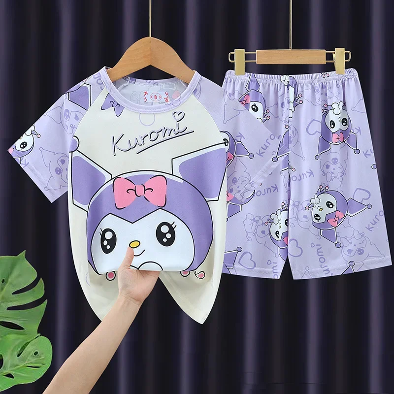 

2024 летняя кавайная Детская Пижама Kuromi понравико My Melody аниме детская молочная шелковая одежда для сна комплект пижамы для мальчиков домашняя одежда для девочек