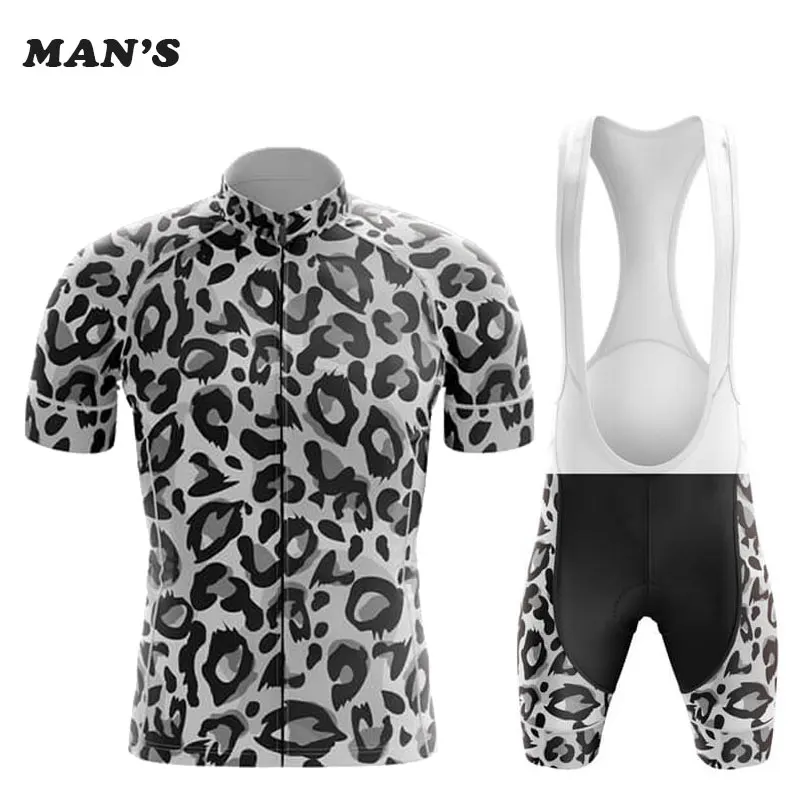 Leopard Print Bike Uniform New Man's Short Sleeves Cycling Clothing Summer MTB Bike Riding Cycling Jersey Set Ropa Maillot