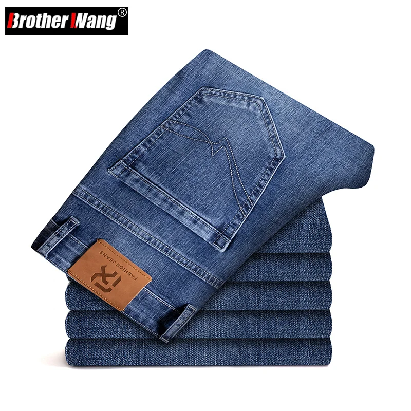 

2023 Spring New Men Blue Stretch Slim Fit Business Jeans Anti-theft Zipper Design Regular Denim Trousers Male Brand Clothing