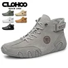 CLOHOO Men's PU Leather Lace Up Sneakers Black Casual Walking Shoes Lightweight Comfortable Breathable Brown Shoes for Men