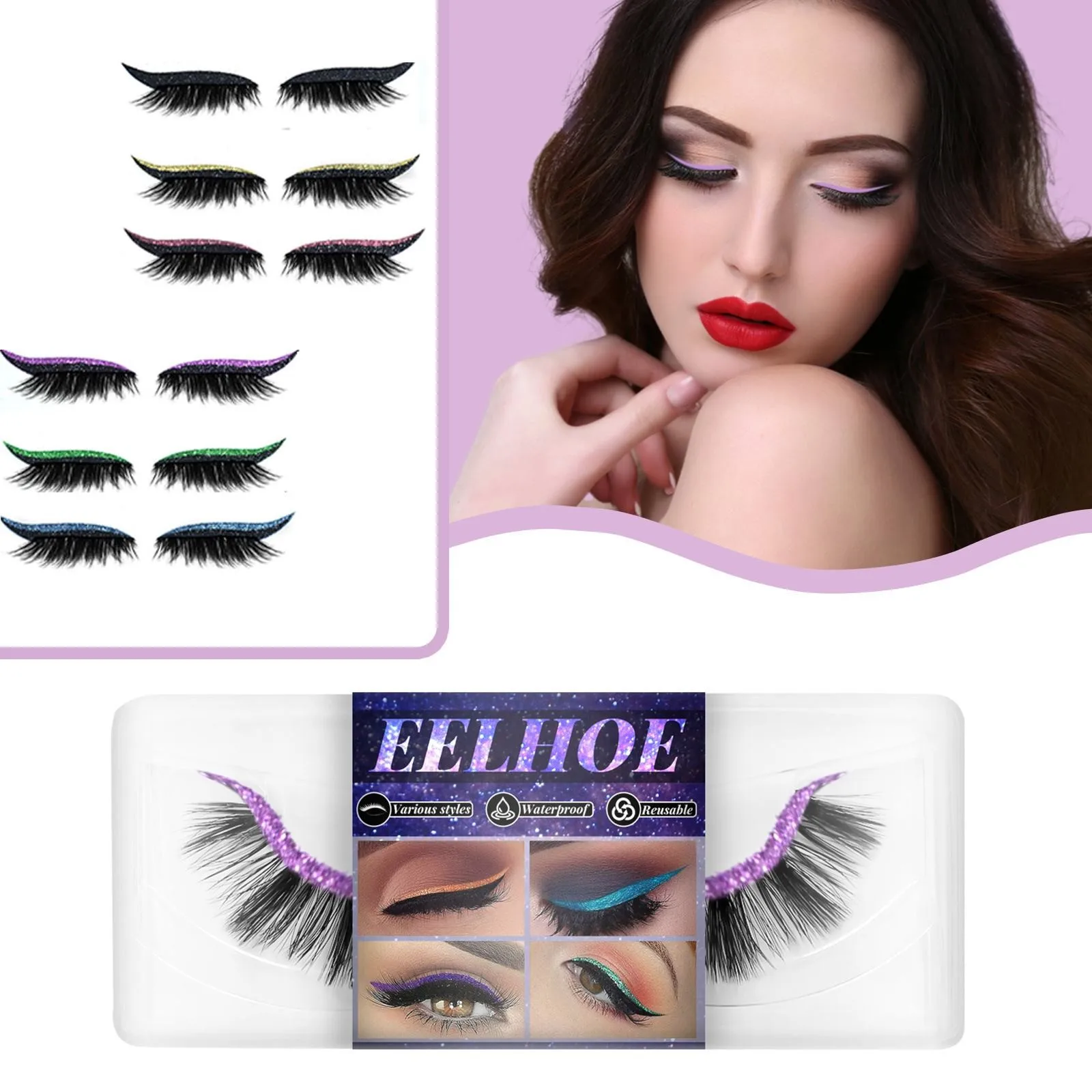 1pair Glitter Eyeliner Sticker Set Waterproof Double Line Eyelid Patch
