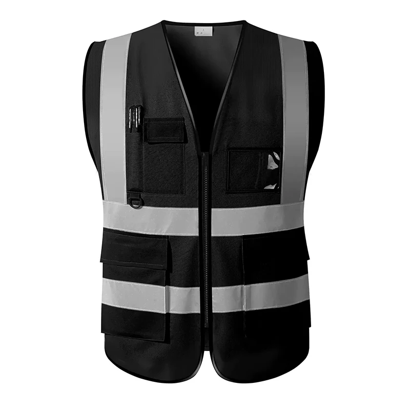 Gilet de sécurité pour hommes, noir, réfléchissant, personnalisé, avec  poches, vêtements de travail