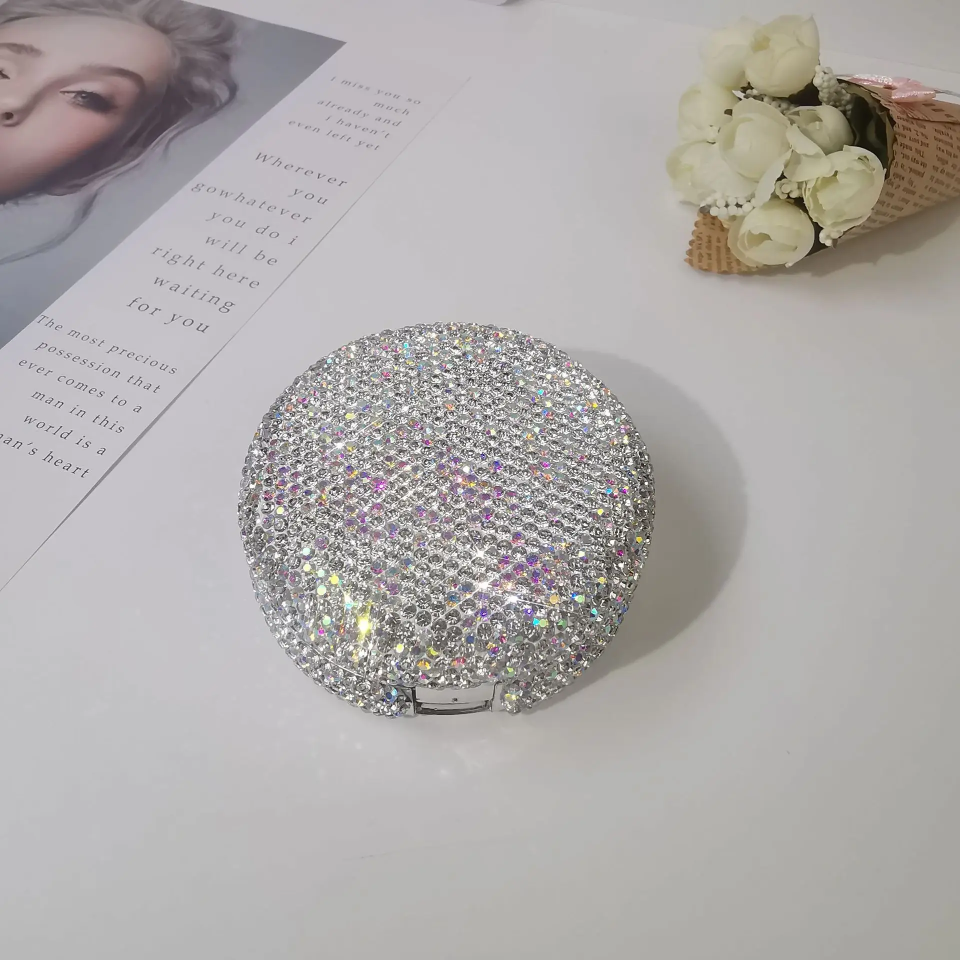Sparkling Rhinestone Empty Air Cushion Puff Box Cosmetic Makeup Case Container with Powder Sponge Mirror for BB Cream Foundation 6