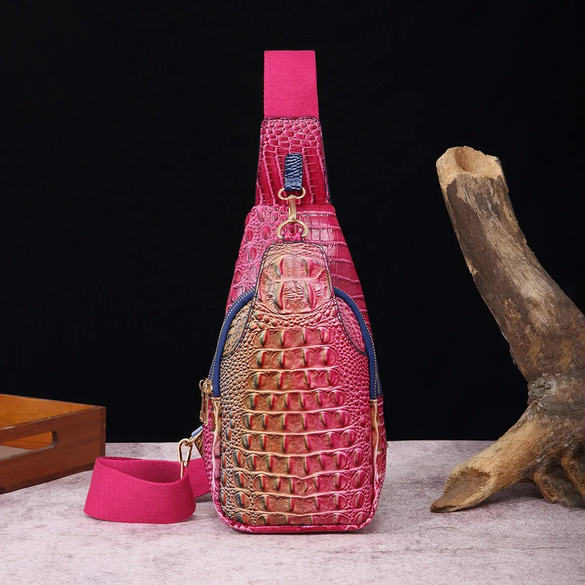 Retro Fashion Wide Shoulder Strap Women's Chest Bag Waist Bag Crossbody Bag Crocodile Pattern