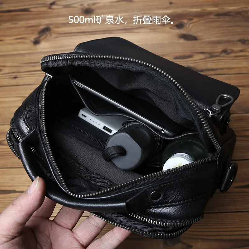 NZPJ  Leather Men Shoulder Bag Natural Cowhide Casual Crossbody Bag Business  Fashion Small Backpack Suitable For 10-inch IPad