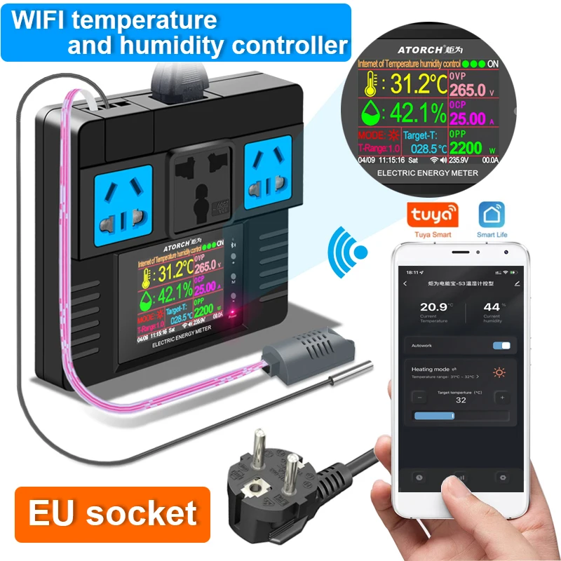 Regolatore Di Temperatura E Umidit&agrave; Digitale RUIZHI - Termostato E Umidostato Per Riscaldamento, Raffreddamento E Umidificazione | 110-220V Con Sonda