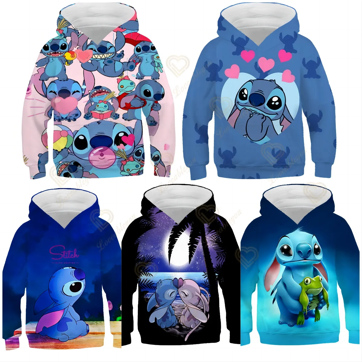 

Stitch Hoodies Cartoon Boys Girls Long Sleeve Spring Autumn Round Neck Tops Clothing Children Stich Casual Sweatshirts 1-14 Y