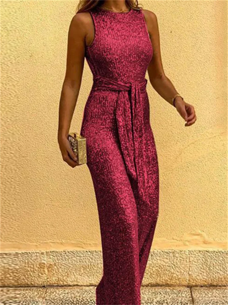 Wmstar Personalized Sequin Silver Dot Jumpsuit Office Lady Backless Party Women Fashion Round Neck Sleeveless Romper Clothing