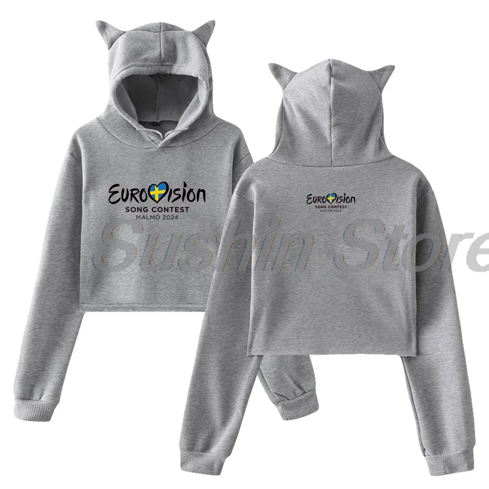 Eurovision 2024 Pullover Cat Ears Hoodie Long Sleeve Sweatshirt Female Crop Top Eurovision Song Contest Women's Clothes
