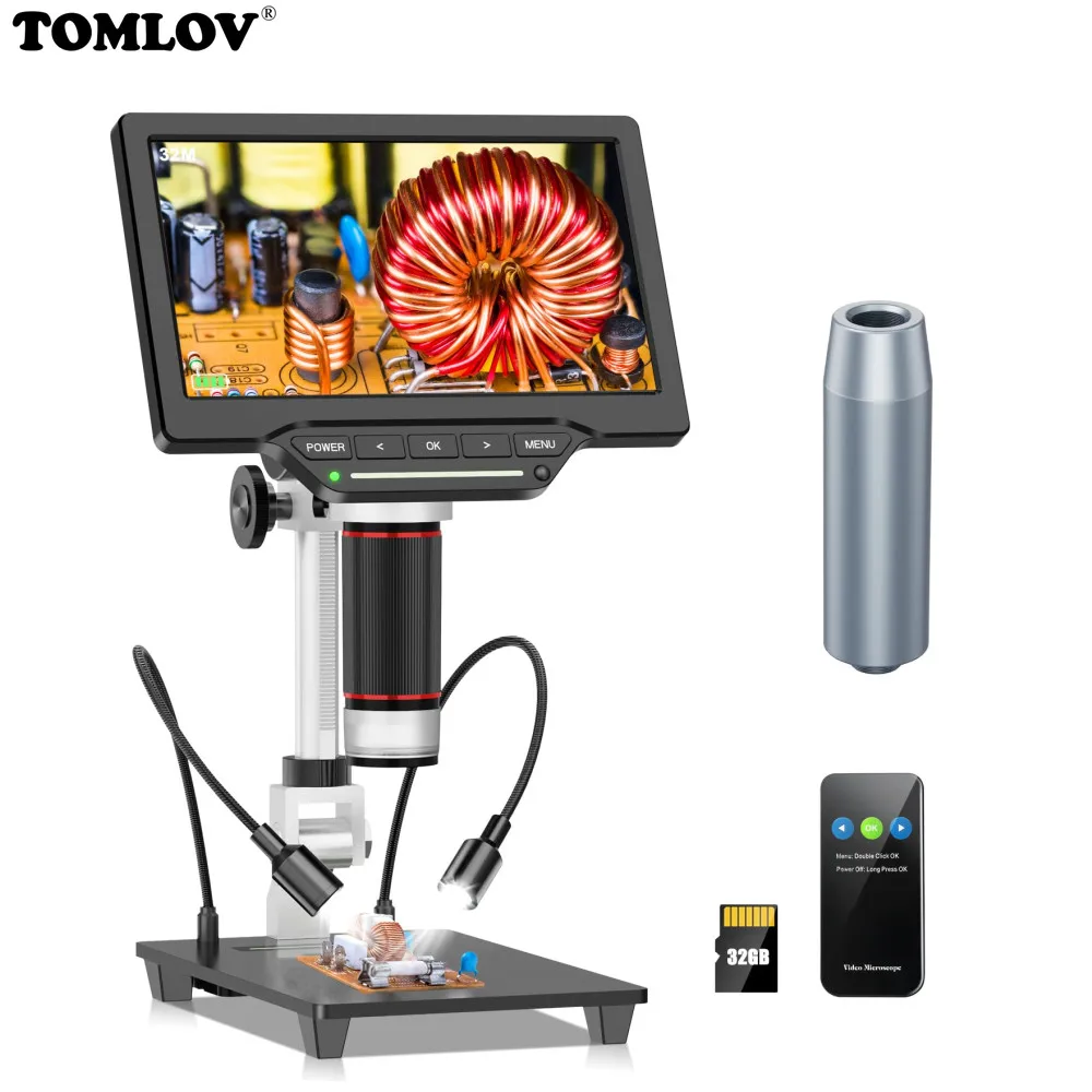 TOMLOV 4.3 LCD Digital Microscope with 32GB SD Card, 50X-1000X  Magnification Coin Microscope with Metal Stand, 8 LED Lights, Video  Recorder for Observing Coin/Stamps/Plants/PCB, Supports Windows 