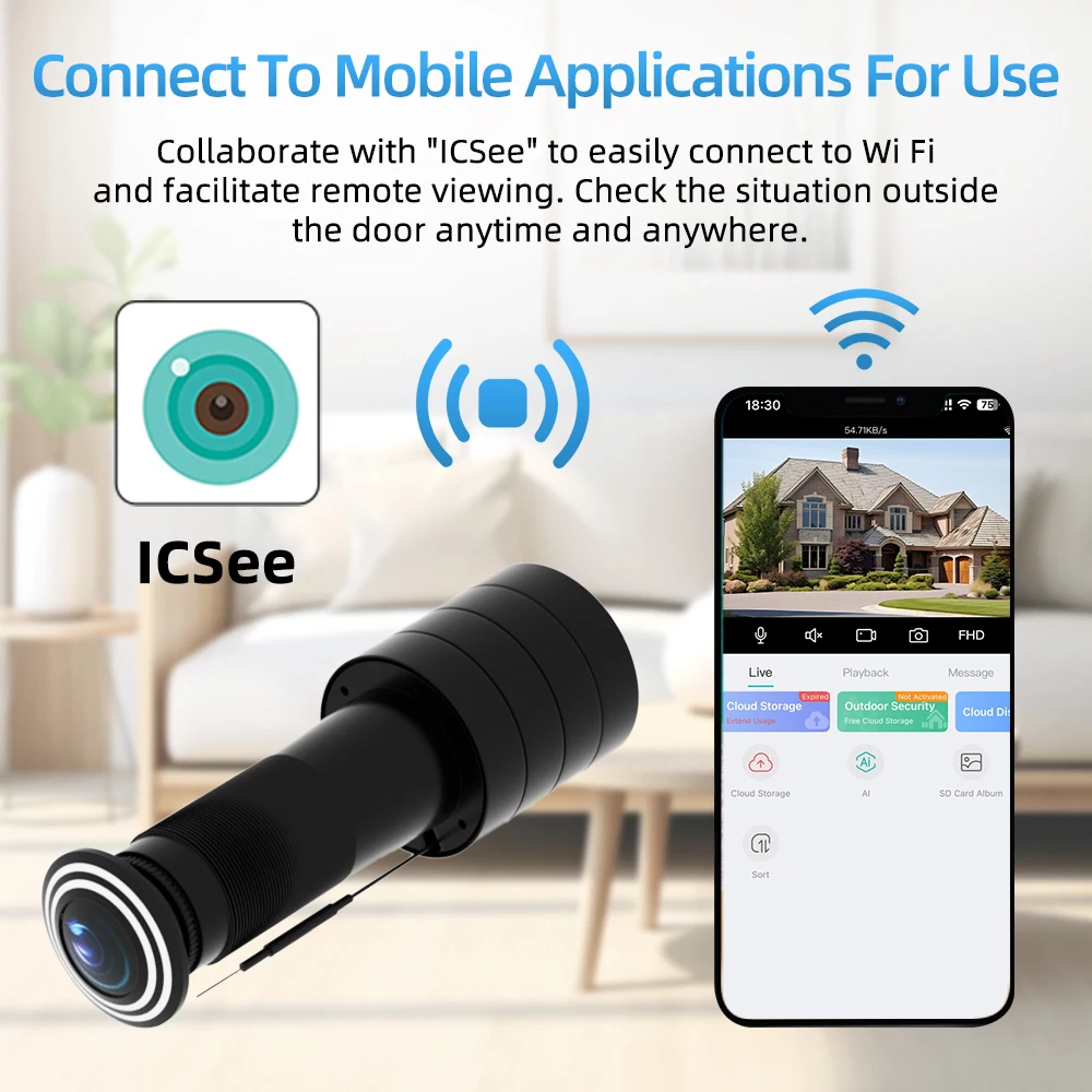 Caméra WiFi judas ICSEE 3MP HD 170 ° Visionneuse de porte grand angle, détection de mouvement – Image 6