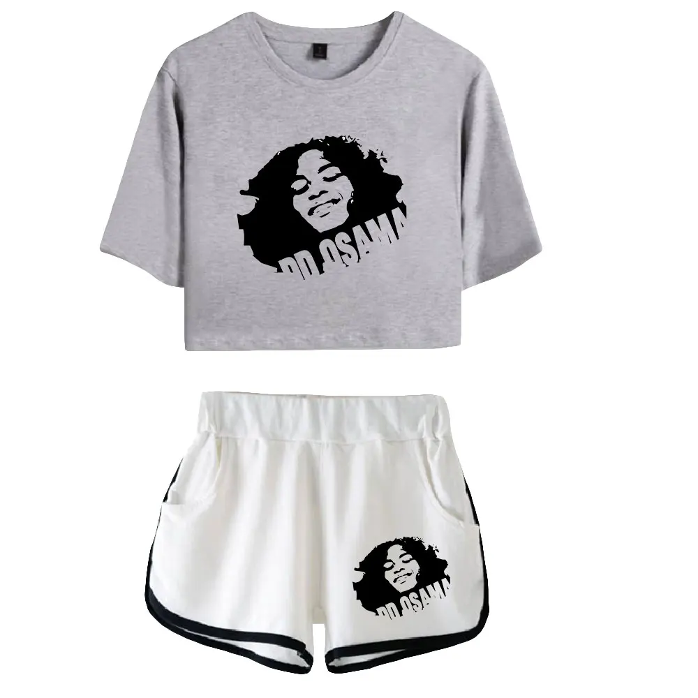 DD Osama music fans midriff-baring sets Printed kawaii anime  short tshirt gym sets  streetwear pants women 4