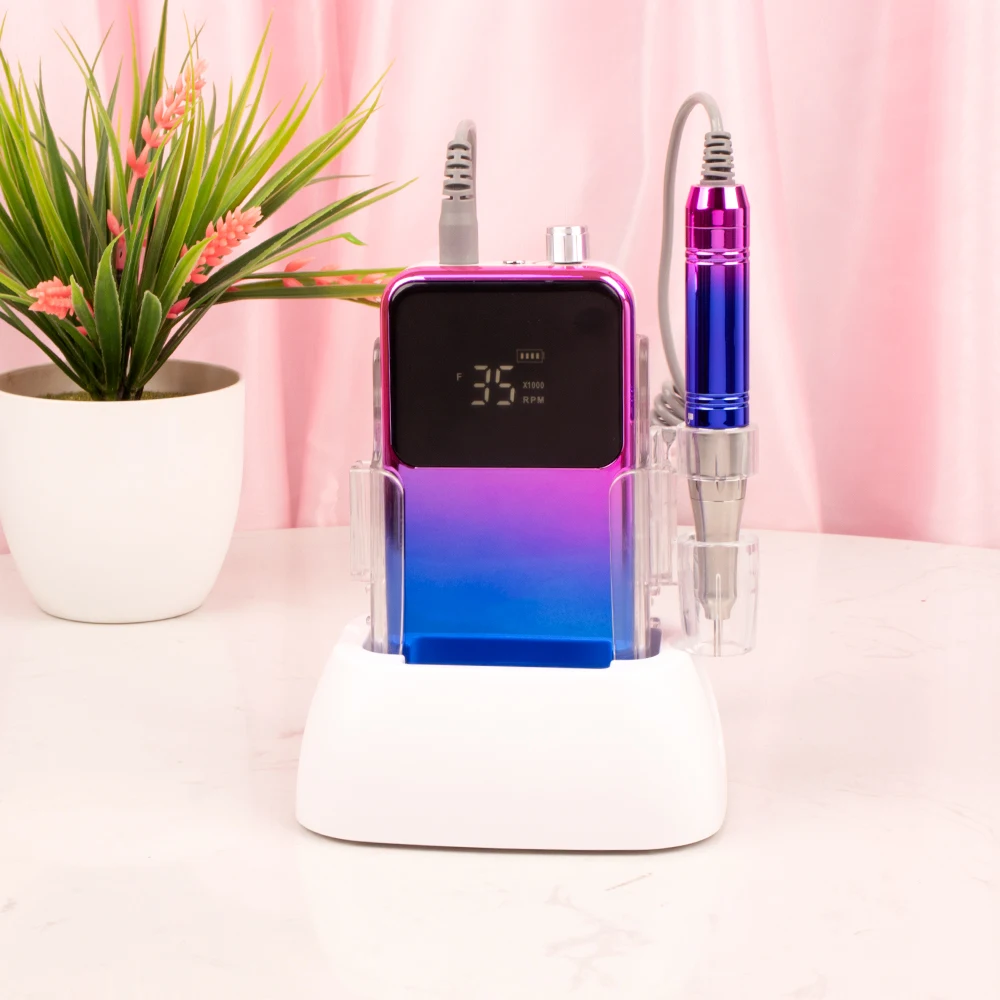 35000RPM Coreless Motor Portable Nail Drill Machine 35K Powerful Manicure E File Rechargeable Cordless with Desktop Base 3