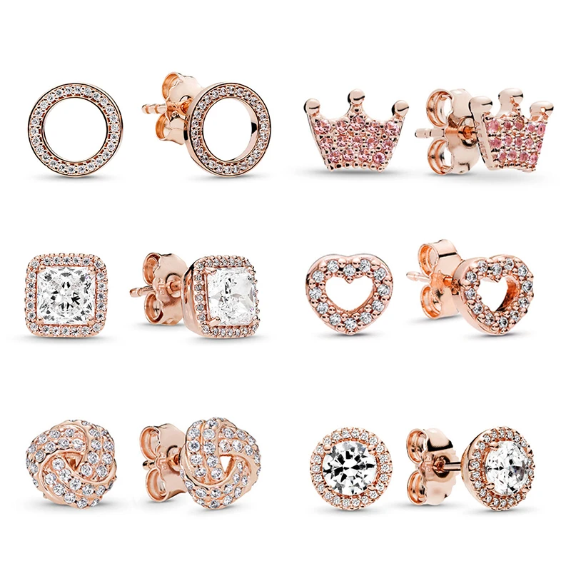 Togory Nuovi Orecchini A Bottone Di Marca In Oro Rosa Per Donna Donna Corona Amore Orecchini Rotondi Gioielli Regalo Di Compleanno Offerta Speciale