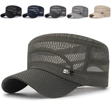 

Men's Casual Flat Cap Outdoor Spring Summer Breathable Flat Cap Solid Color Mesh Adjustable Full Mesh Flat Cap For Male
