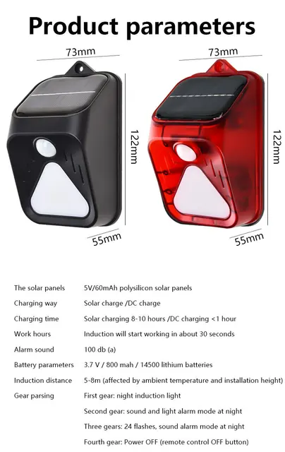 Waterproof Solar Powered Alarm Light Siren Remote Control Motion Sensor Detector Strobe Alarm Pet For Home Yard Outdoor Security 6