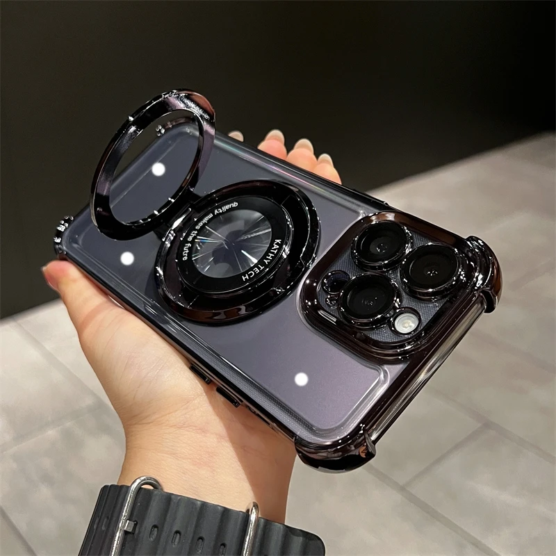 thumbnail image 1 of Luxury Wireless Charging Magsafe Ring Bracket Case For iPhone 11 12 13 14 15 Pro Max Plus Transparent Magnetic Bumper Cover, 1 of 5